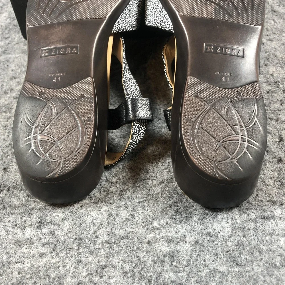Ziera Womens 10.5 Black Leather Slingback Wedge Sandals Comfort